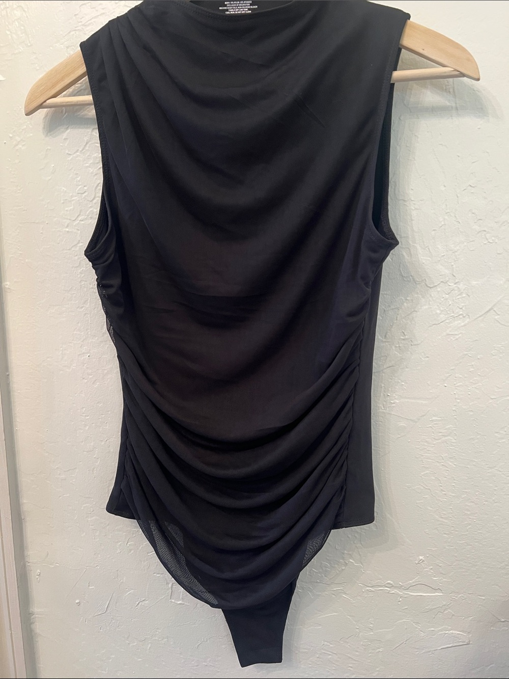 Sleeveless Black Draped Bodysuit Top Medium
